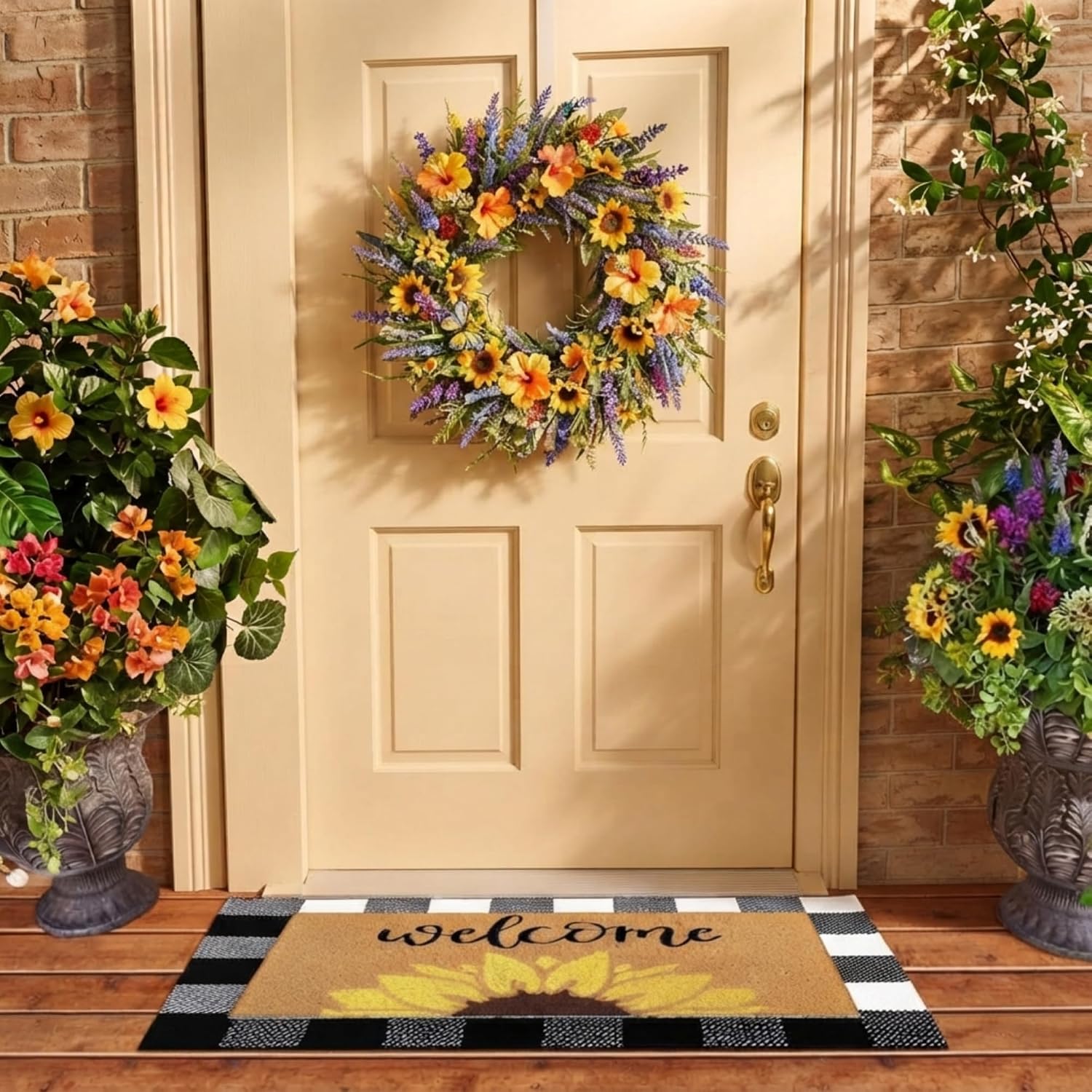 Sunflower Plaid Layered Coir Doormat