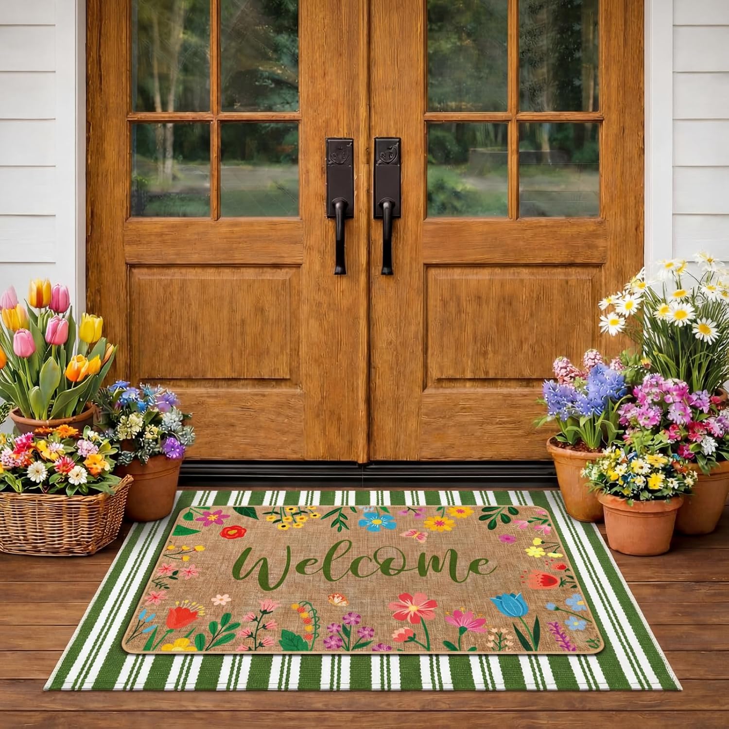 Floral Layered Non Slip Entryway Doormat