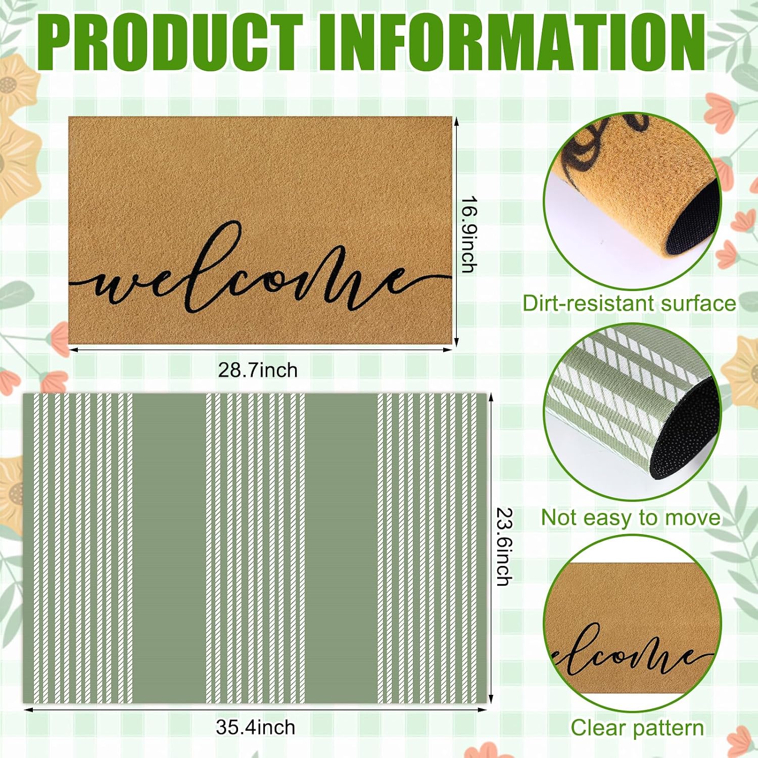 Sage Striped Layered Coir Welcome Doormat