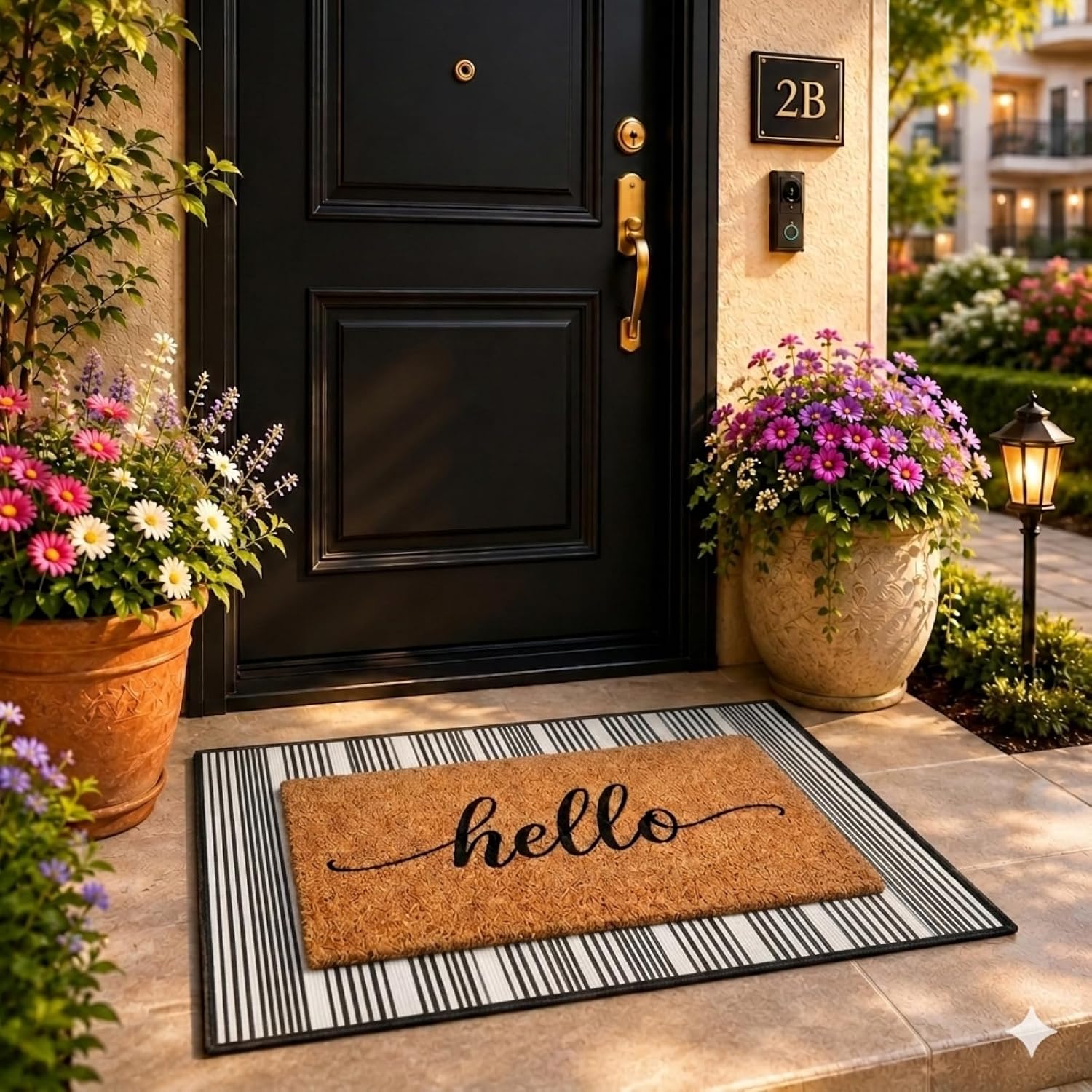Striped Faux Coir Farmhouse Layered Doormat