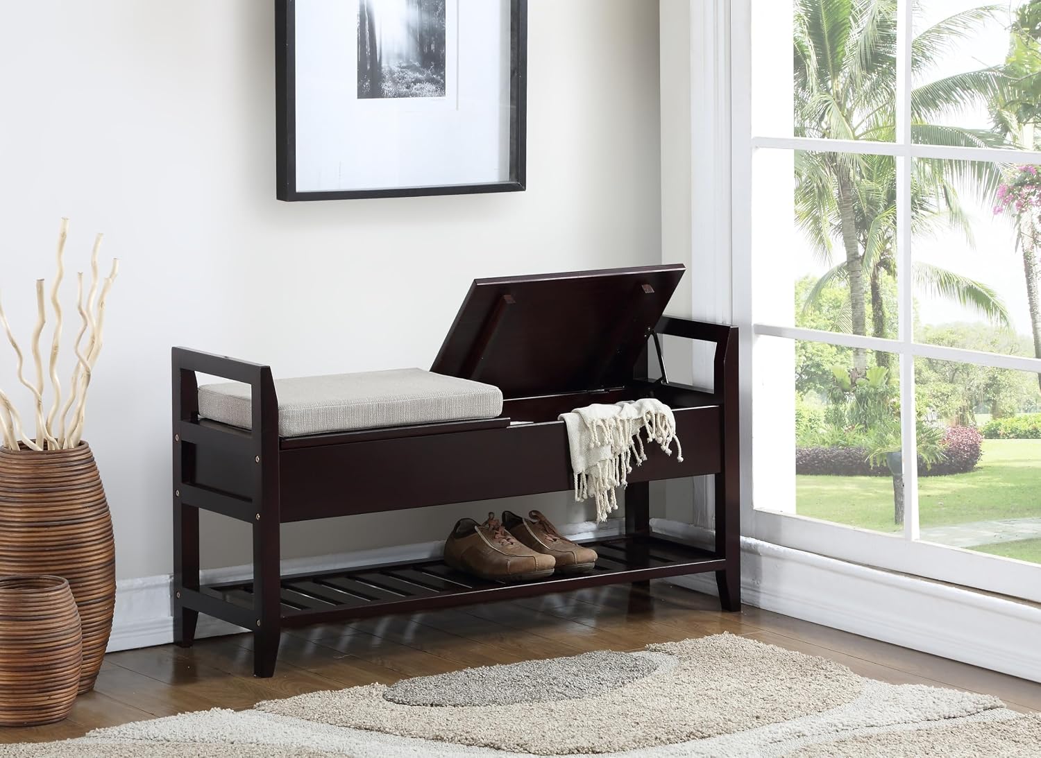 Cushioned Flip-Top Entryway Shoe Storage Bench