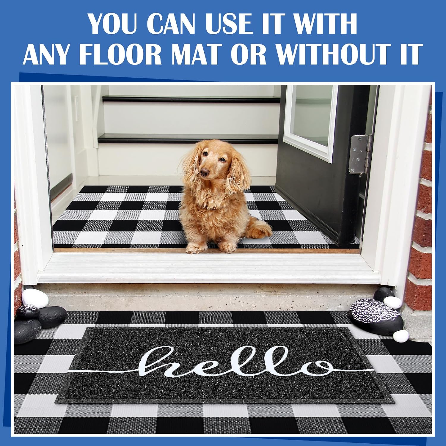 Layered Black White Welcome Entryway Doormat