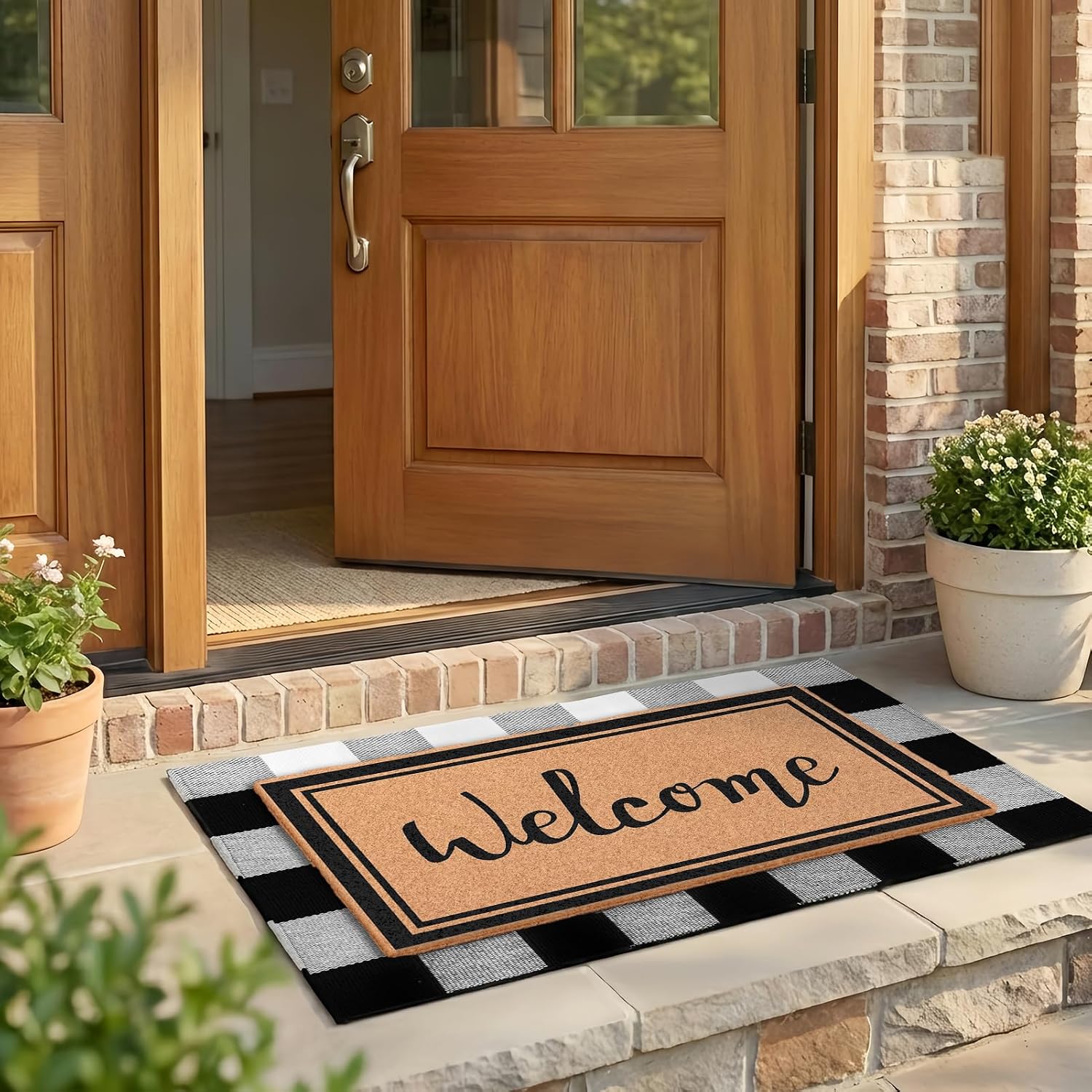 Buffalo Plaid Layered Coir Welcome Doormat
