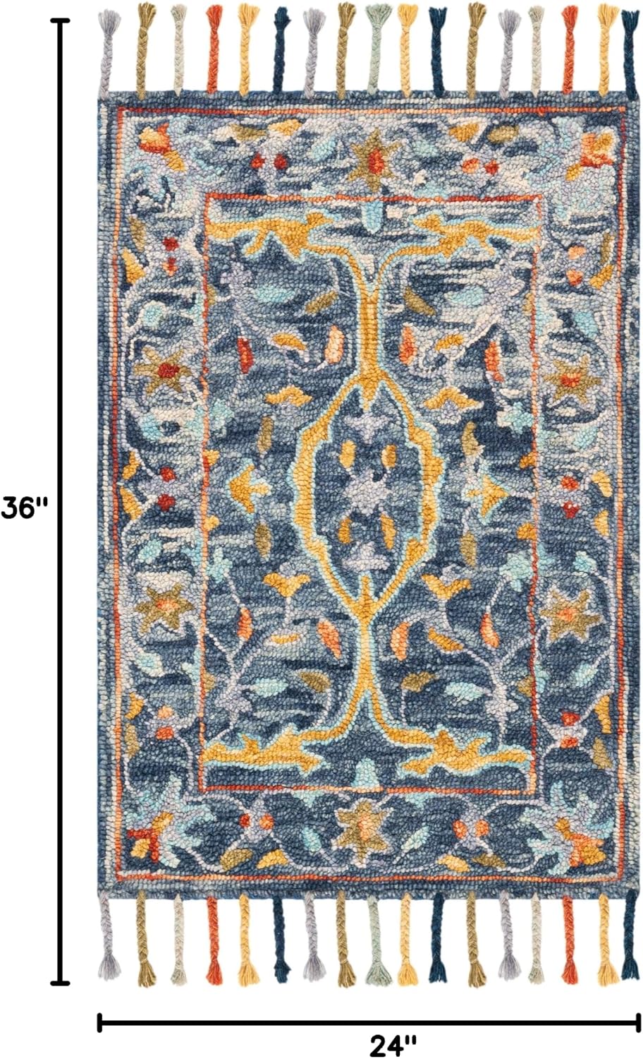 Blue Rust Braided Tassel Wool Rug