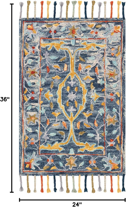 Blue Rust Braided Tassel Wool Rug