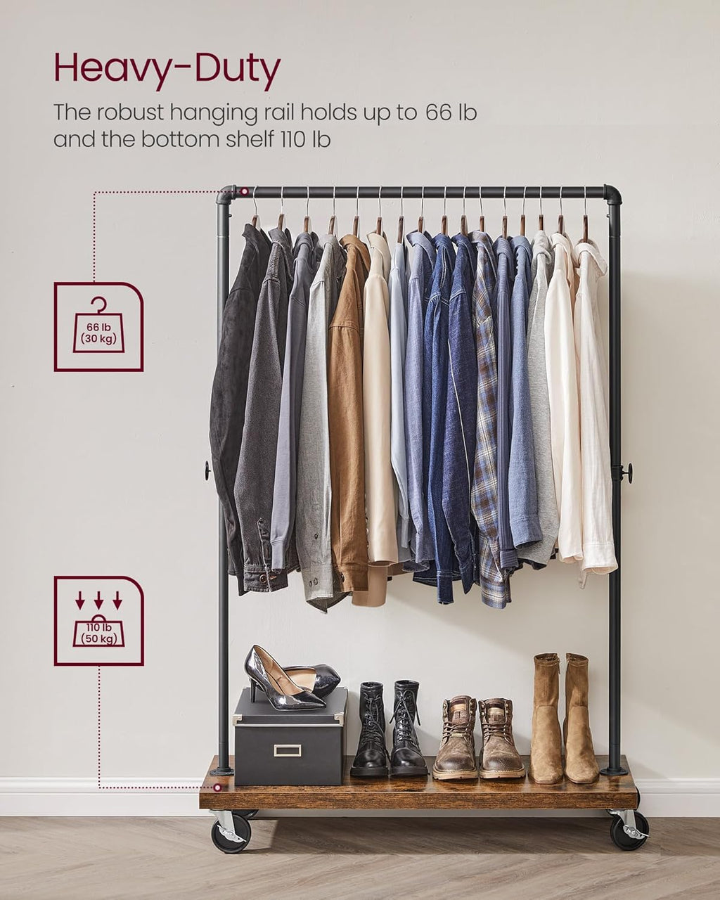 Rustic Rolling Industrial Pipe Garment Rack