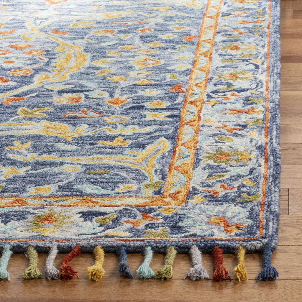 Blue Rust Braided Tassel Wool Rug