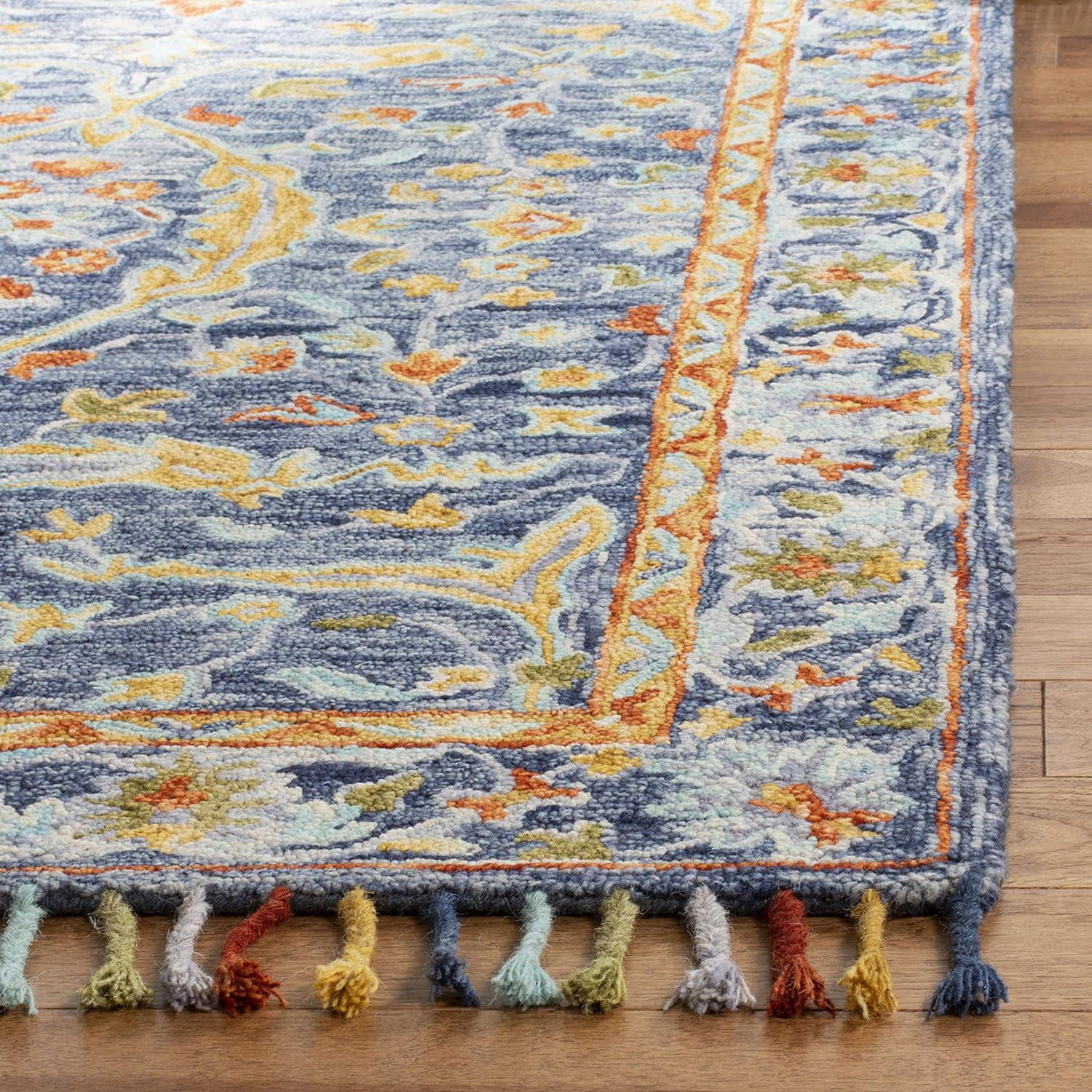 Blue Rust Braided Tassel Wool Rug