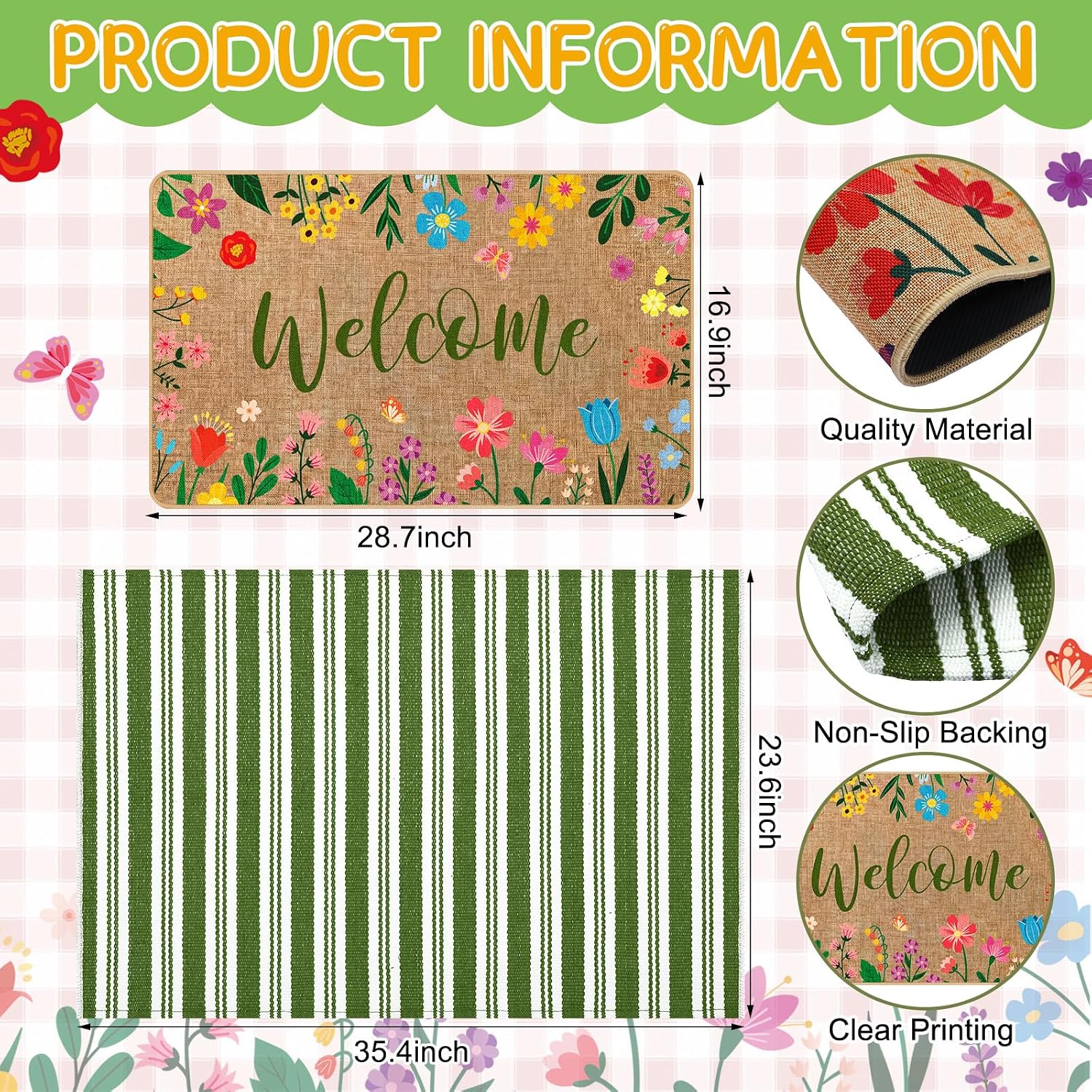 Floral Layered Non Slip Entryway Doormat