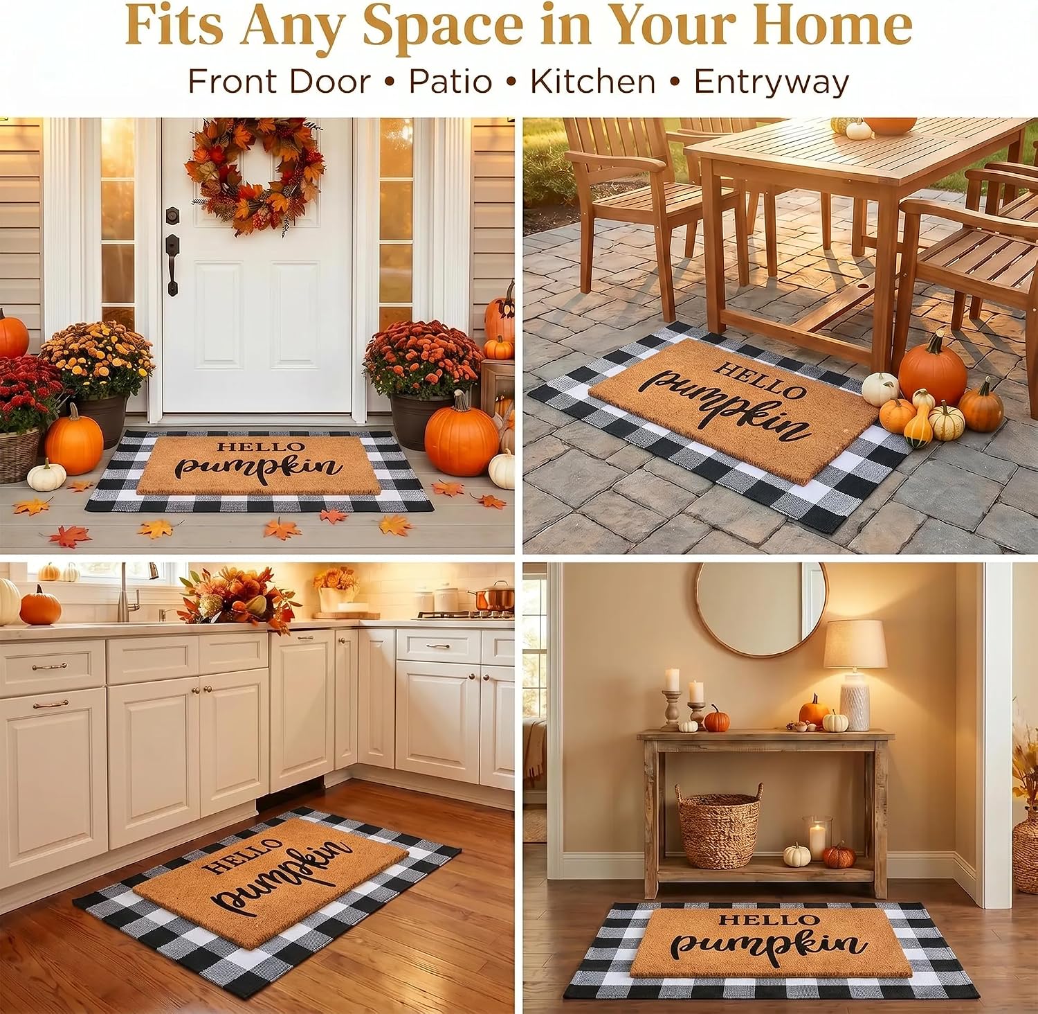 Coir Plaid Fall Porch Entryway Doormat