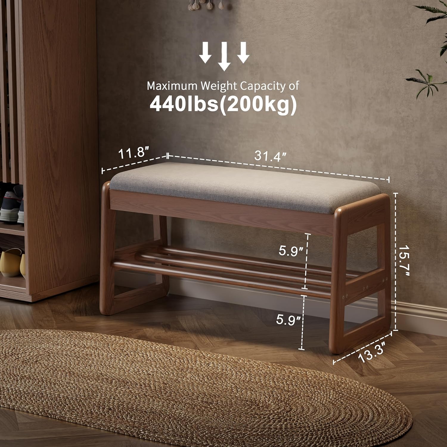 Walnut Upholstered Flip-Top Shoe Bench