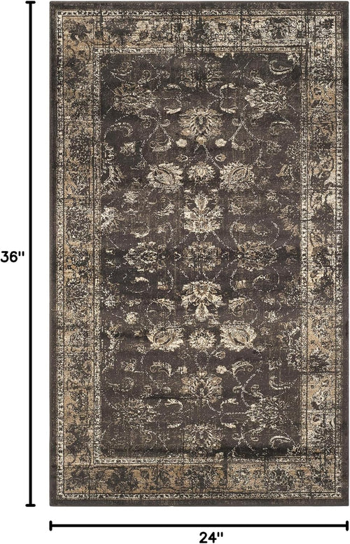 Anthracite Distressed Oriental Viscose Rug