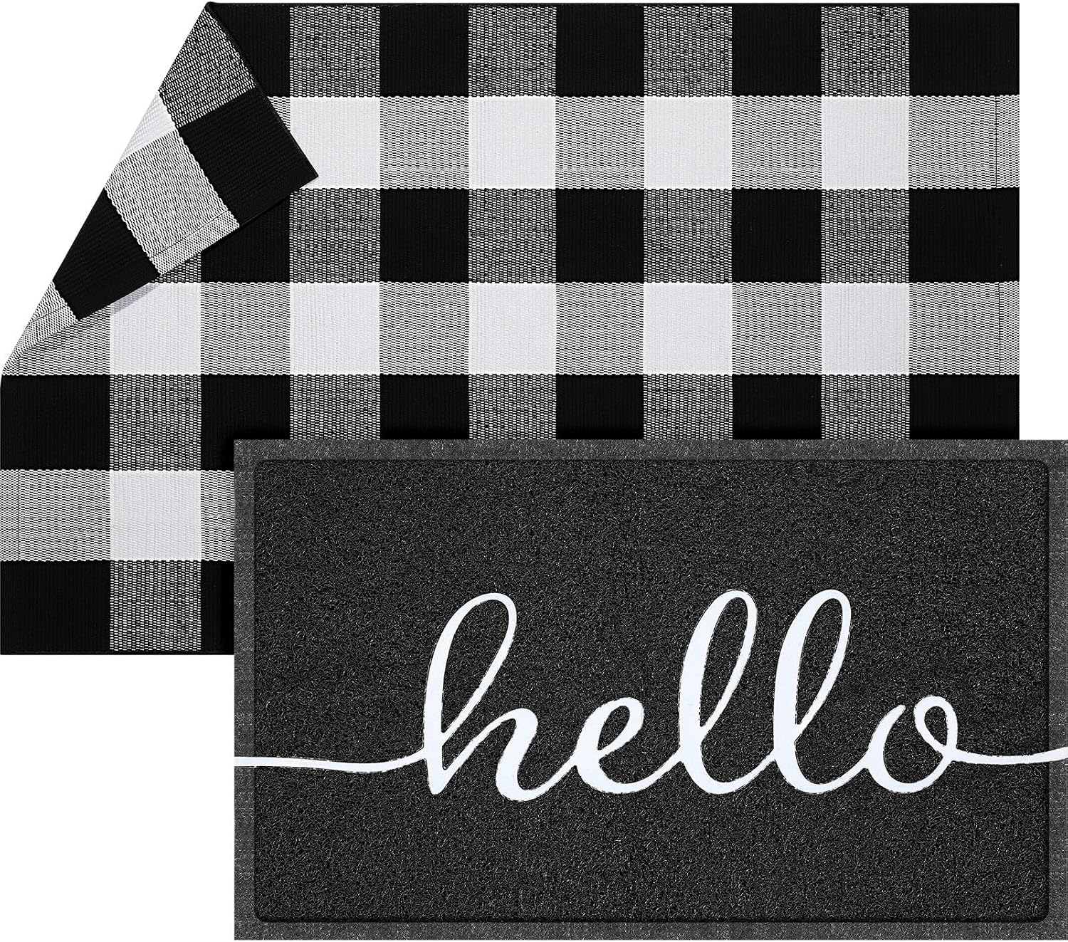 Layered Black White Welcome Entryway Doormat