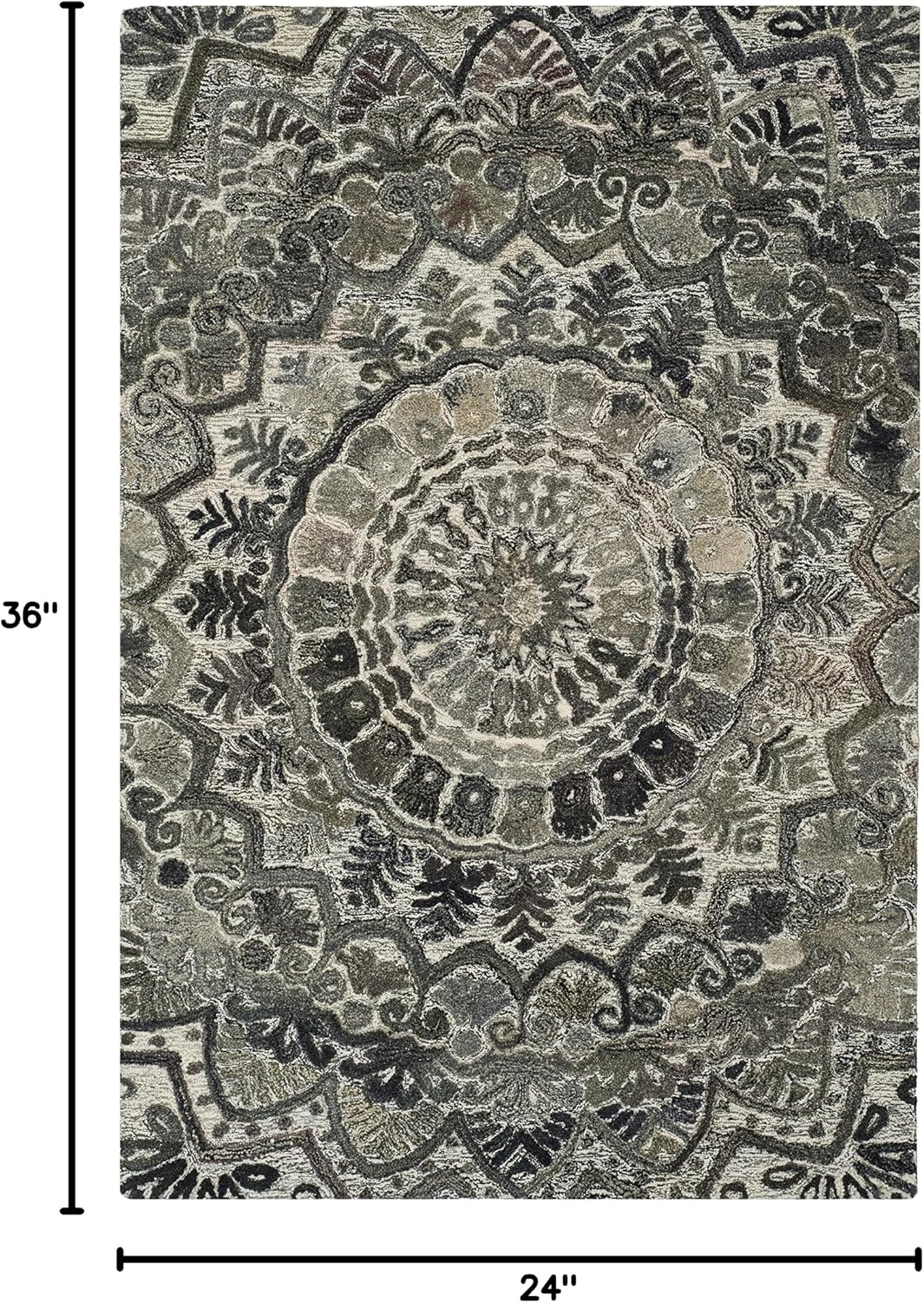 Grey Multi Mandala Medallion Wool Rug