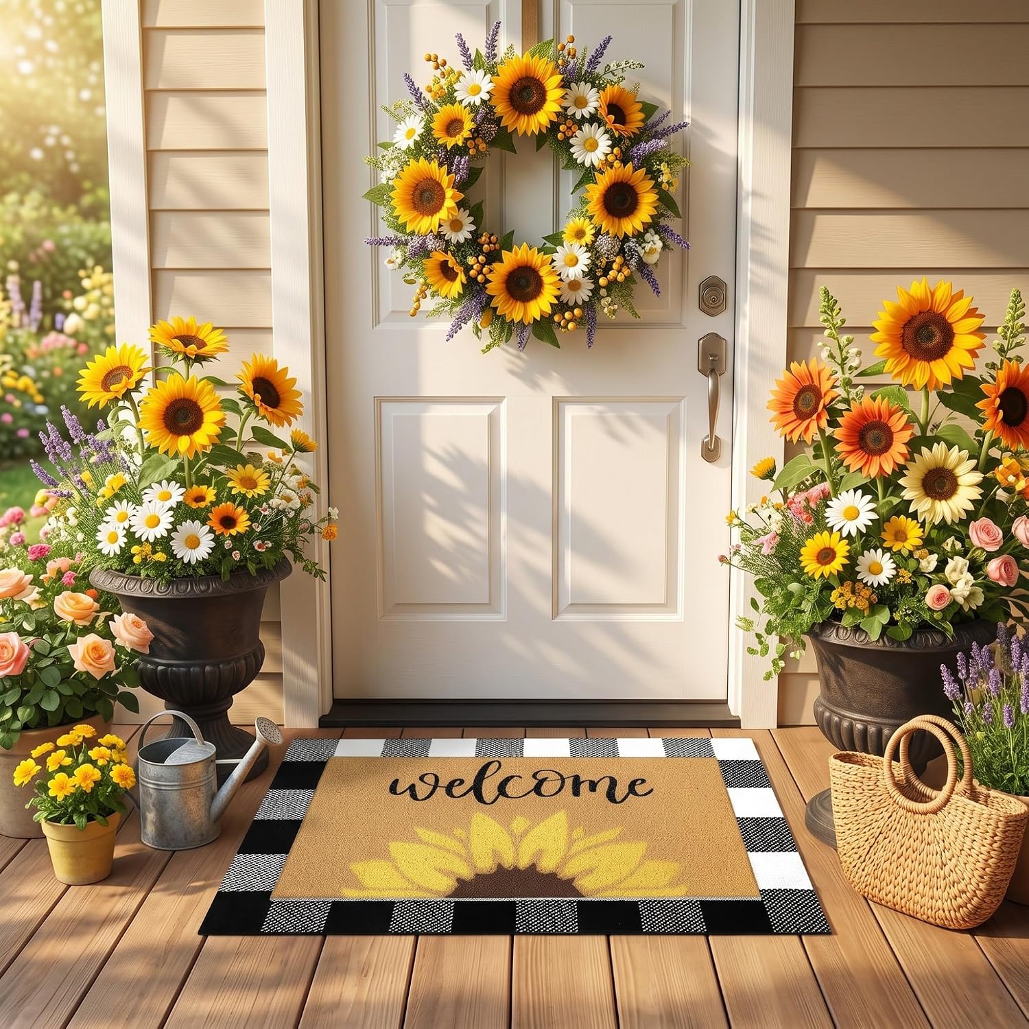 Sunflower Plaid Layered Coir Doormat