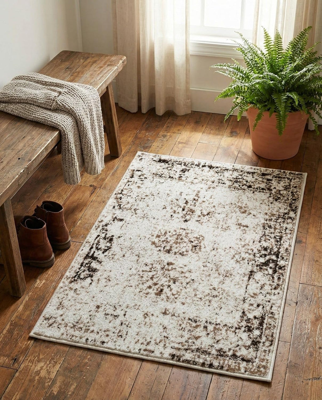 Easy Clean Beige Accent Rug