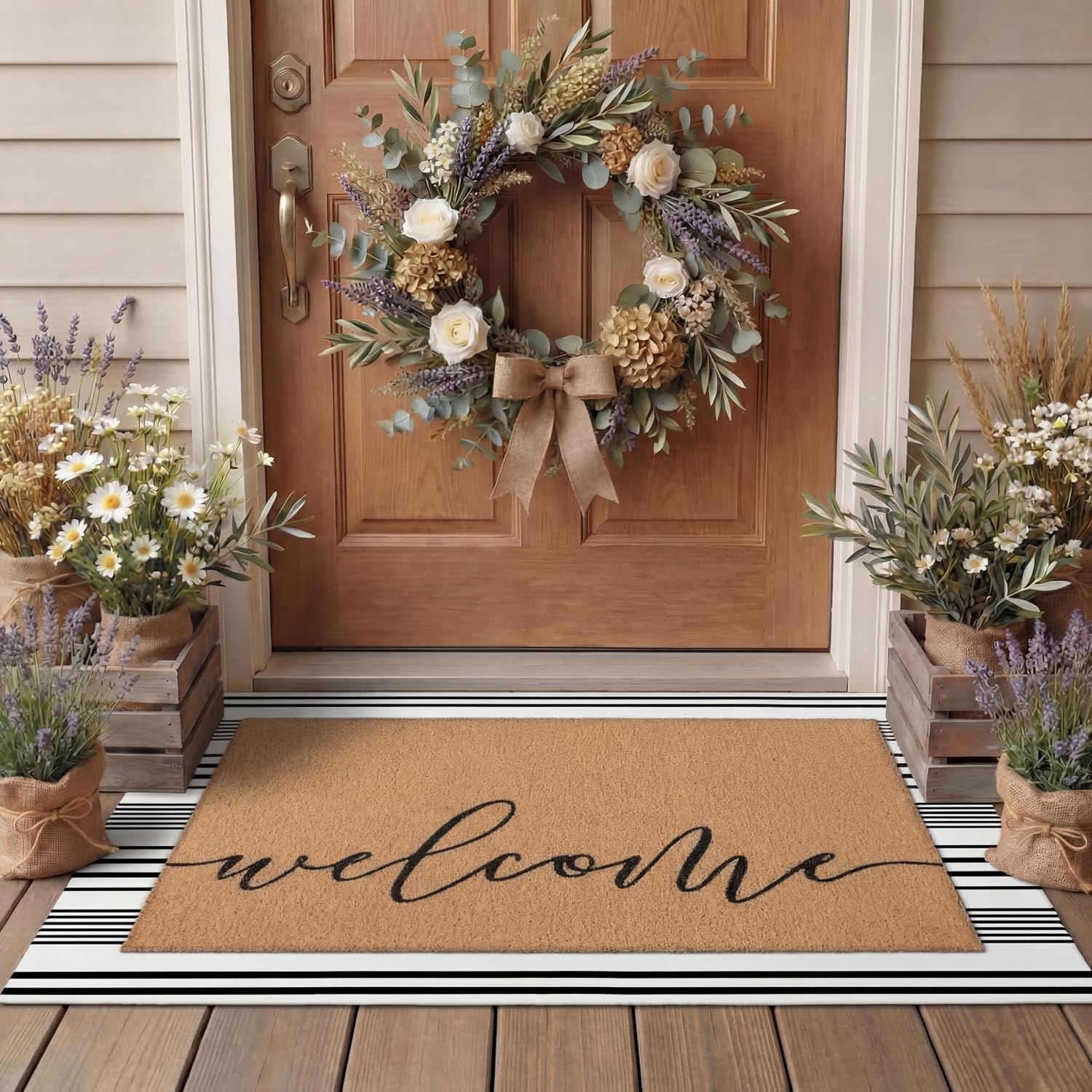 Welcome Layered Non Slip Coir Entryway Doormat
