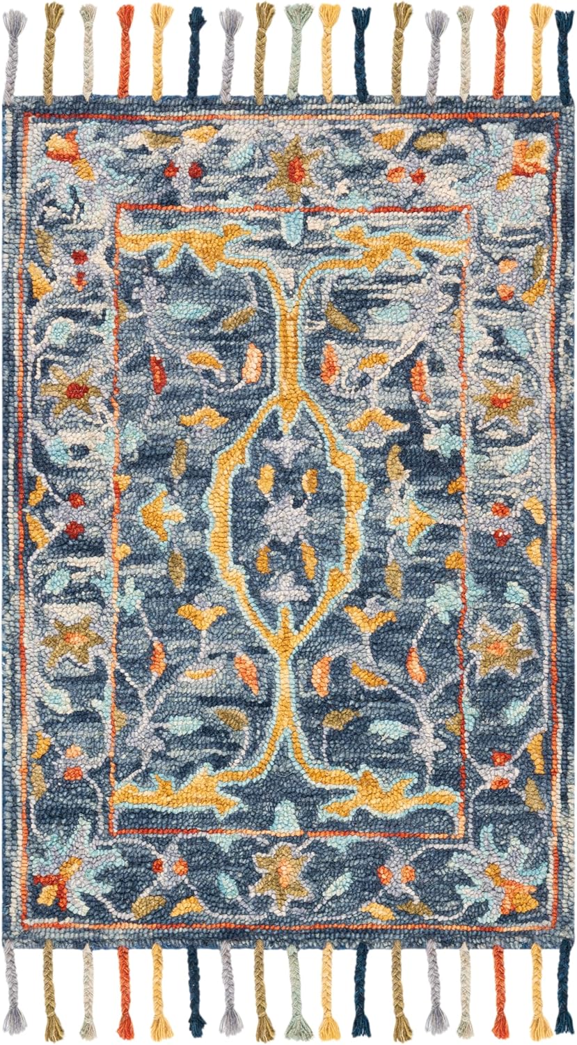 Blue Rust Braided Tassel Wool Rug