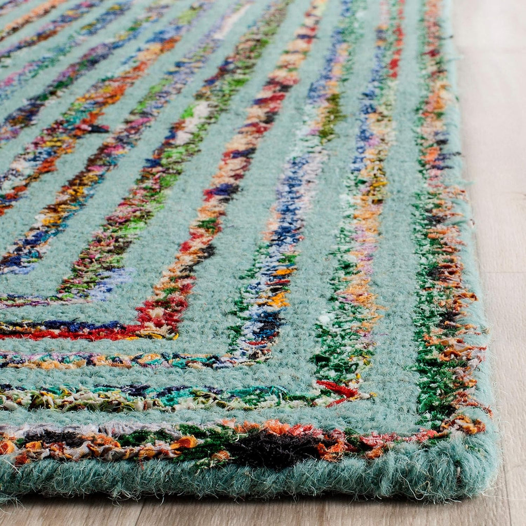 Teal Handmade Boho Cotton Wool Rug