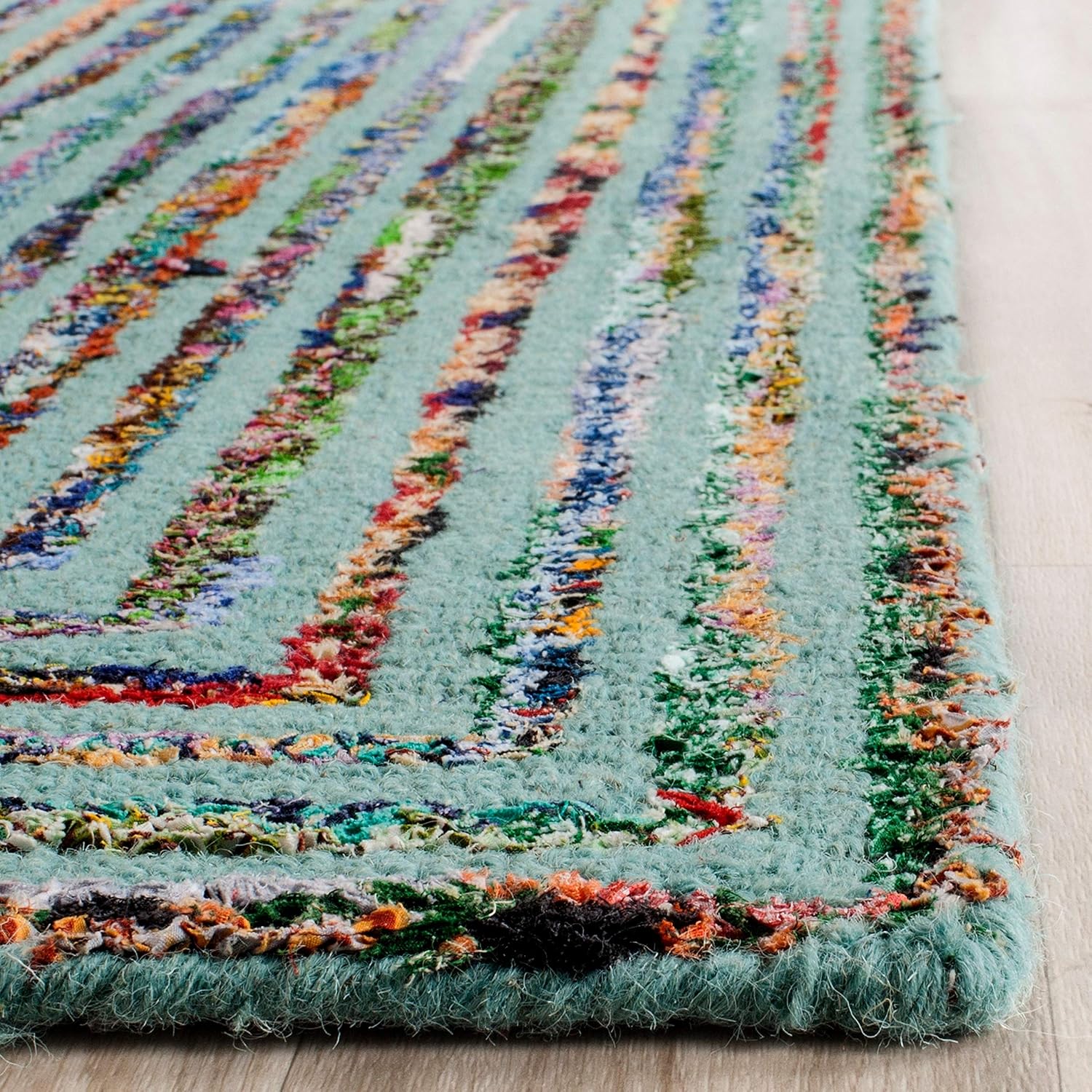 Teal Handmade Boho Cotton Wool Rug