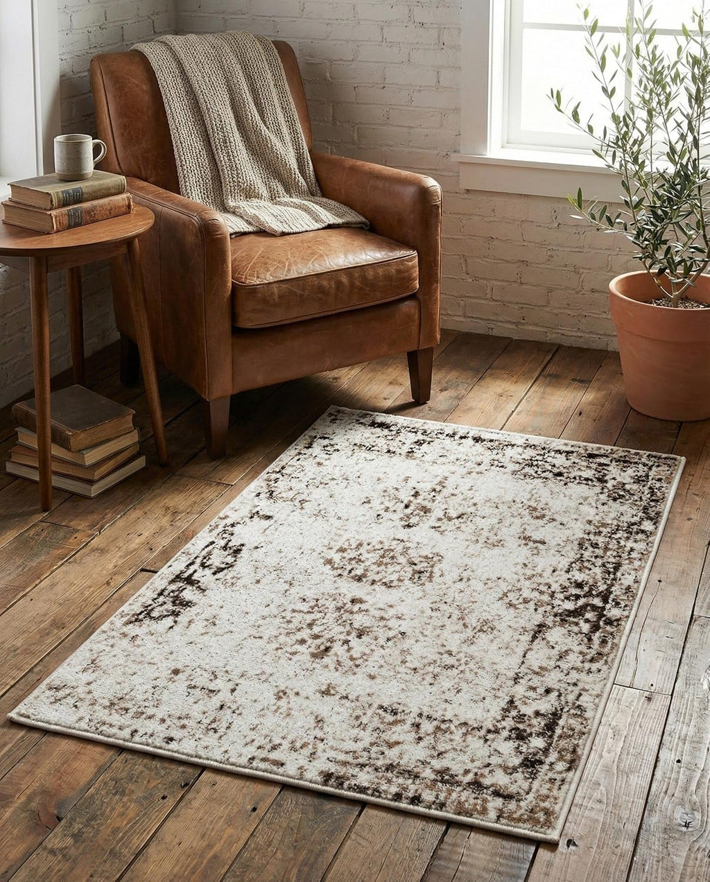 Easy Clean Beige Accent Rug