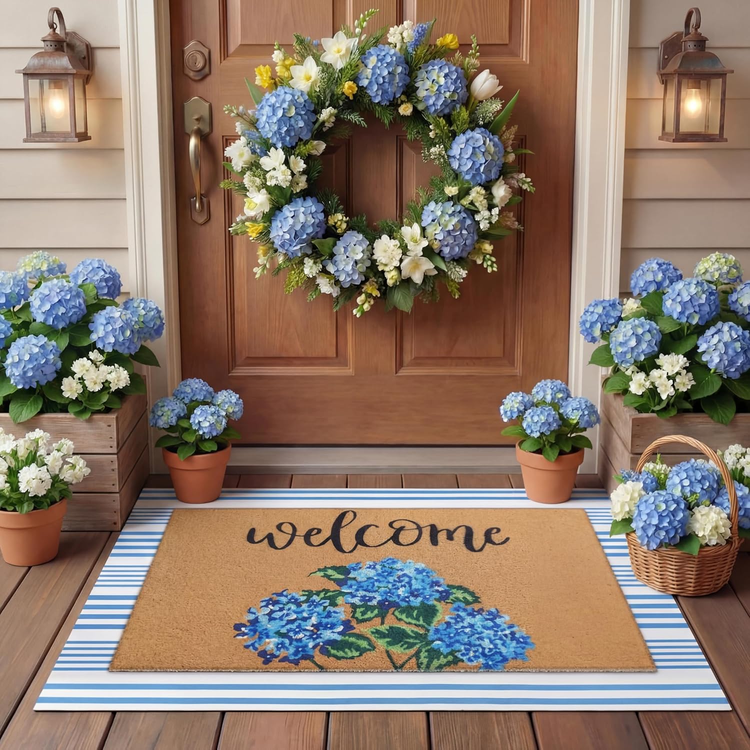Hydrangea Striped Layered Coir Doormat