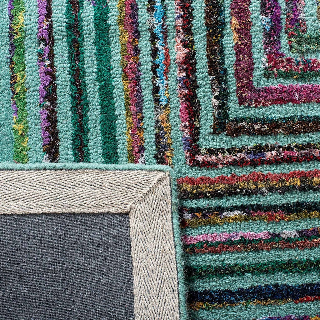 Teal Handmade Boho Cotton Wool Rug