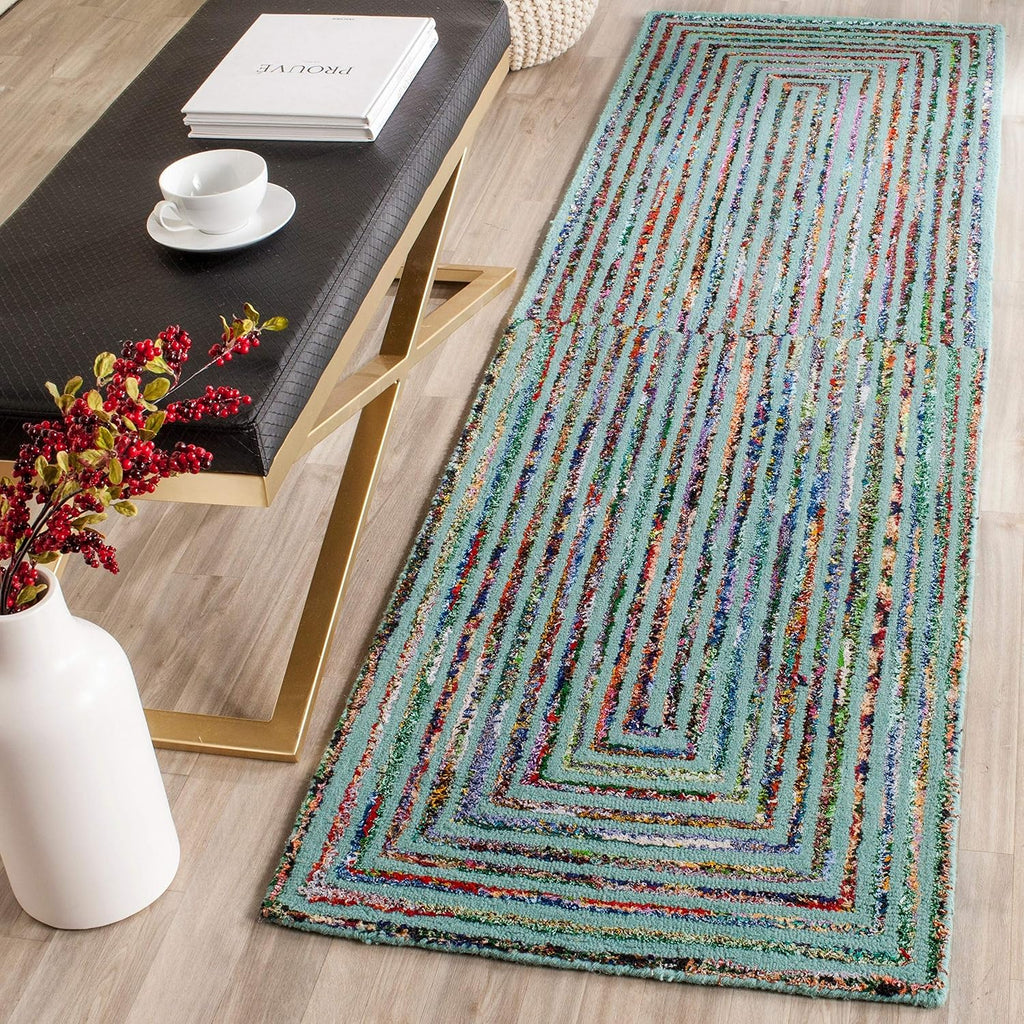 Teal Handmade Boho Cotton Wool Rug