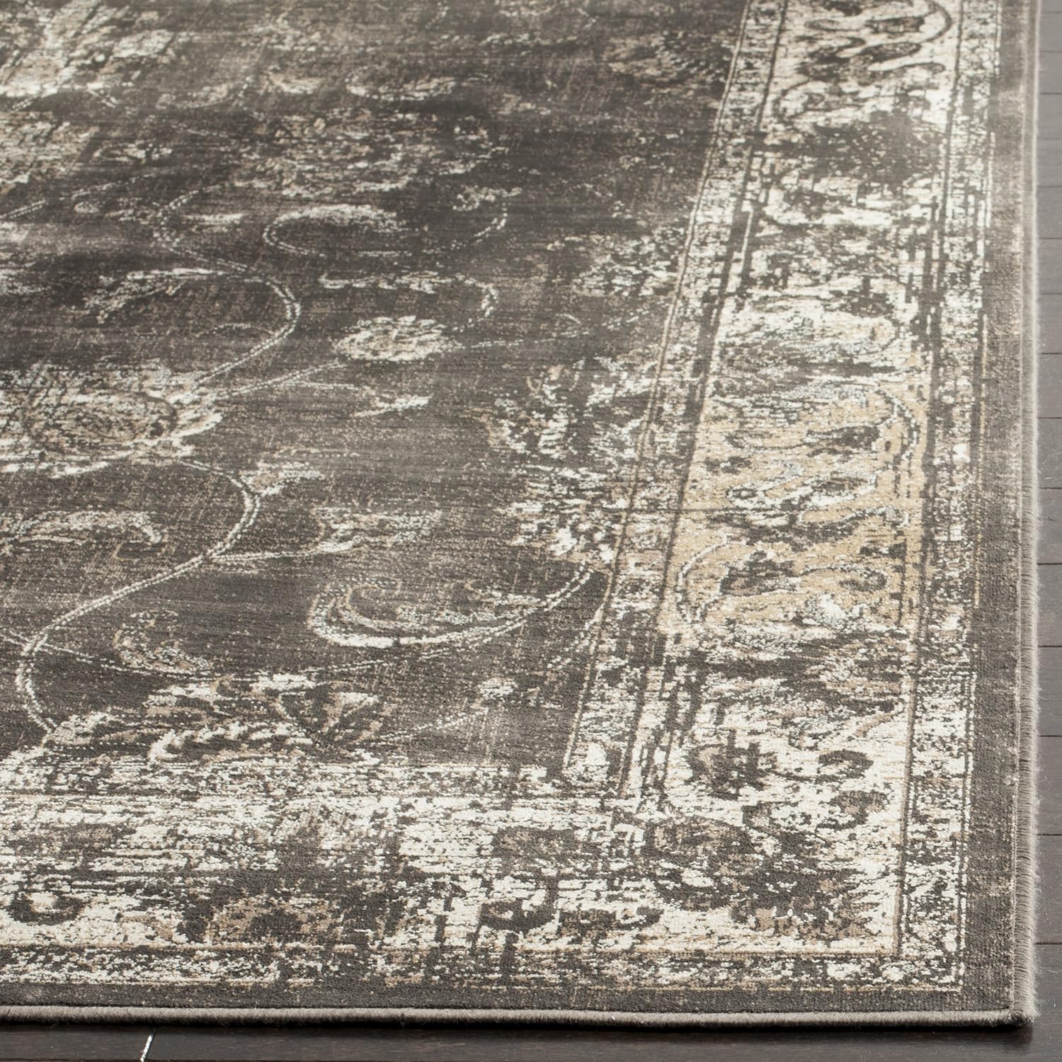 Anthracite Distressed Oriental Viscose Rug