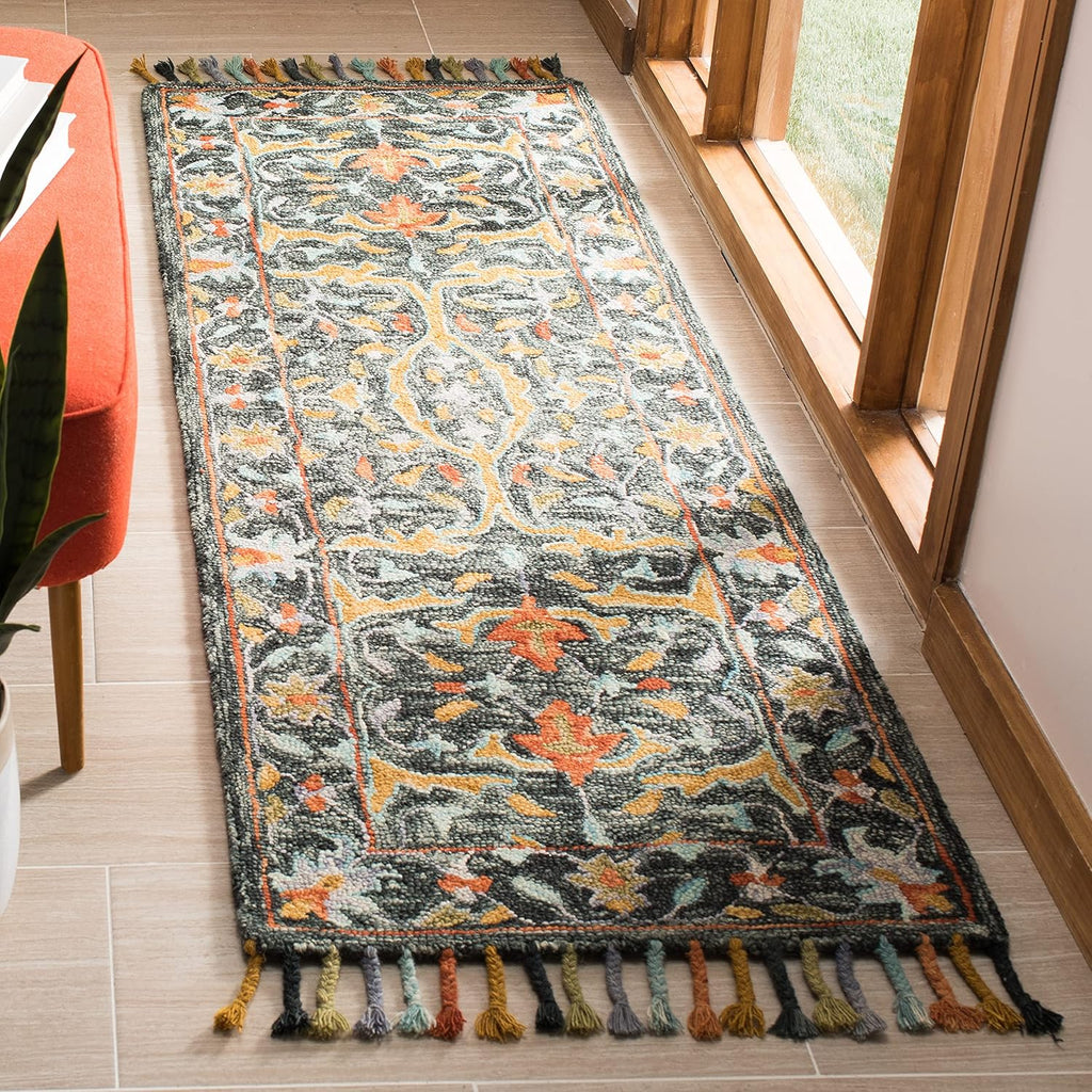 Blue Rust Braided Tassel Wool Rug