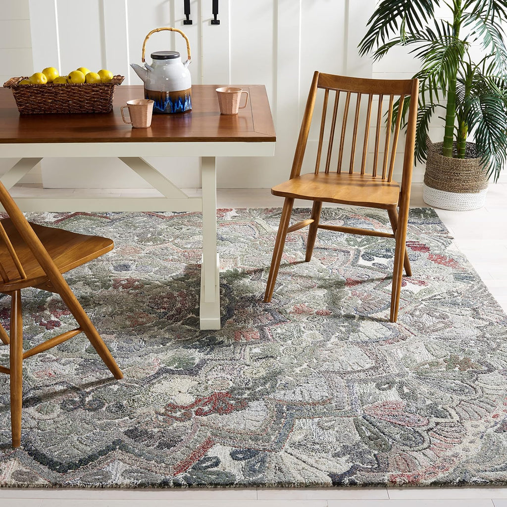 Grey Multi Mandala Medallion Wool Rug