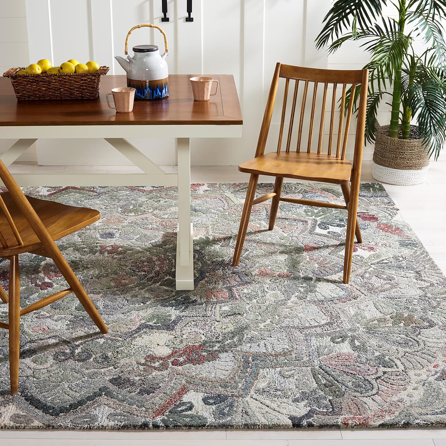 Grey Multi Mandala Medallion Wool Rug