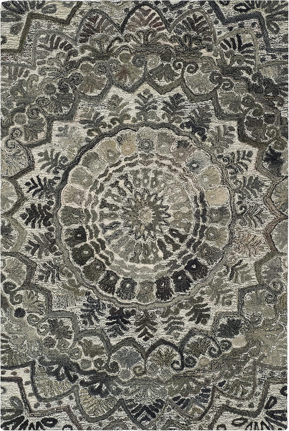 Grey Multi Mandala Medallion Wool Rug