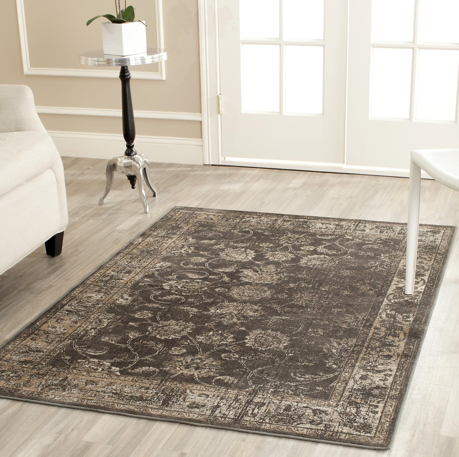 Anthracite Distressed Oriental Viscose Rug